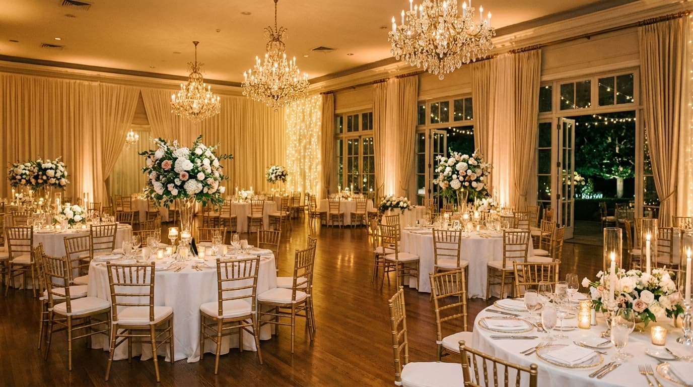 Complete wedding venue styling with coordinated decor elements