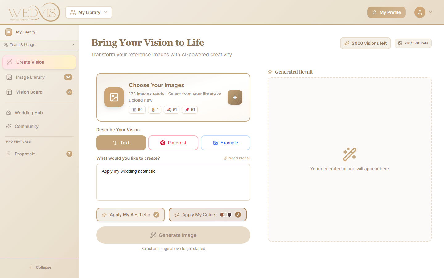 Full dashboard showing upload and generation workflow
